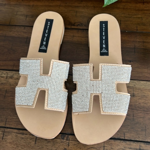 Steve Madden Shoes - Steven by Steve Madden Rhinestone Sandals Tan 7